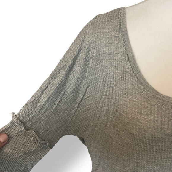 True Craft M Thermal Gray Top Long Sleeve Open Back Slouch Shoulder Long Sleeve - Picture 6 of 11